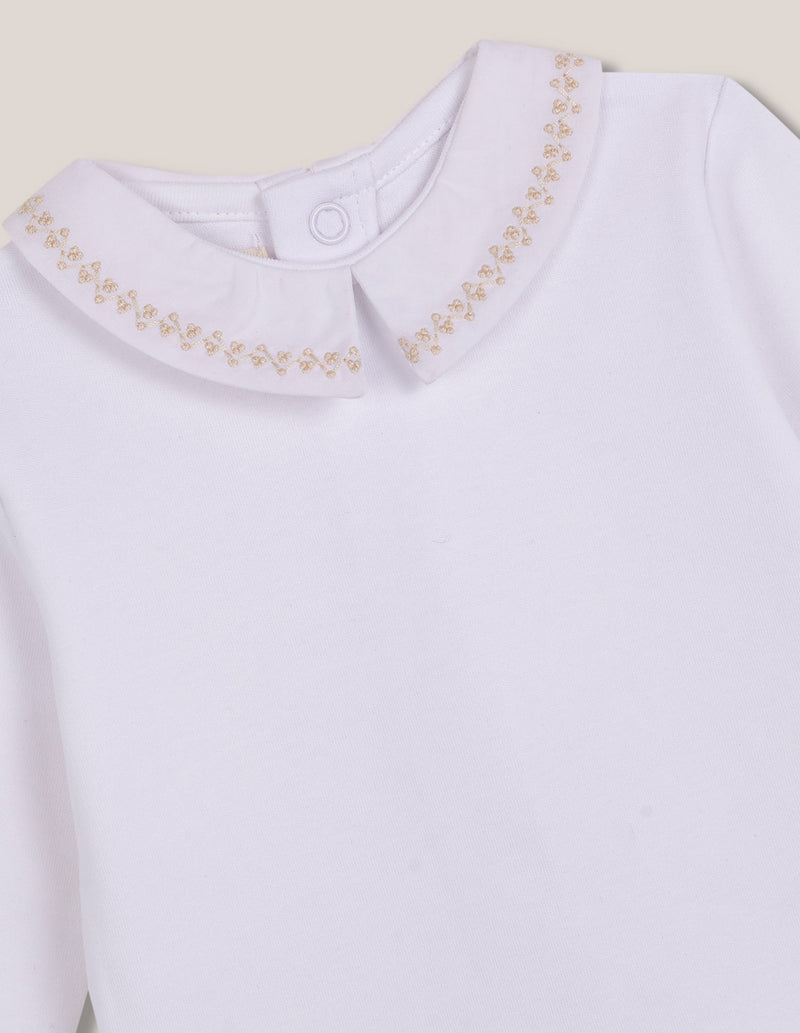 Body manga larga con cuello bordado