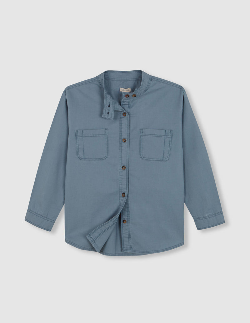 Camisa Cuello Mao Con Bolsillos
