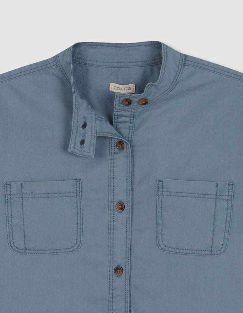 Camisa Cuello Mao Con Bolsillos