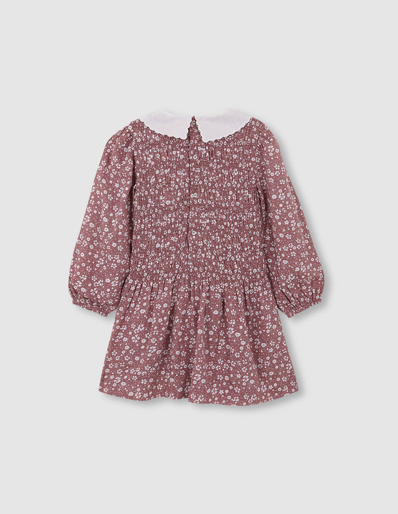 Vestido estampado con cuello blanco bordado