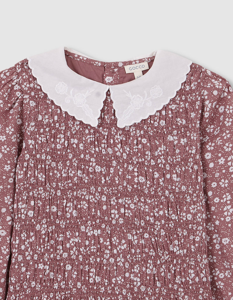 Vestido estampado con cuello blanco bordado