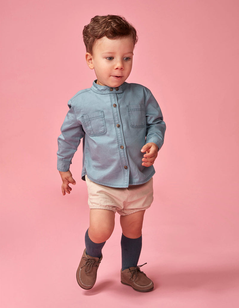 Camisa Cuello Mao Con Bolsillos