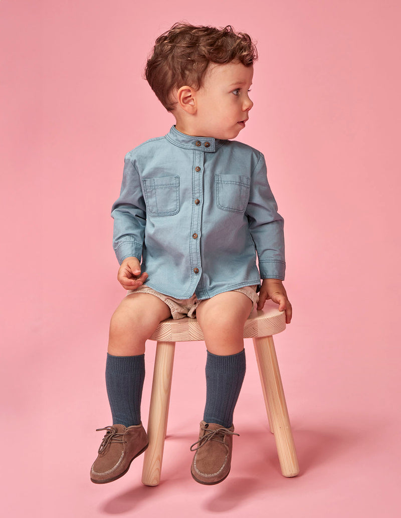 Camisa Cuello Mao Con Bolsillos
