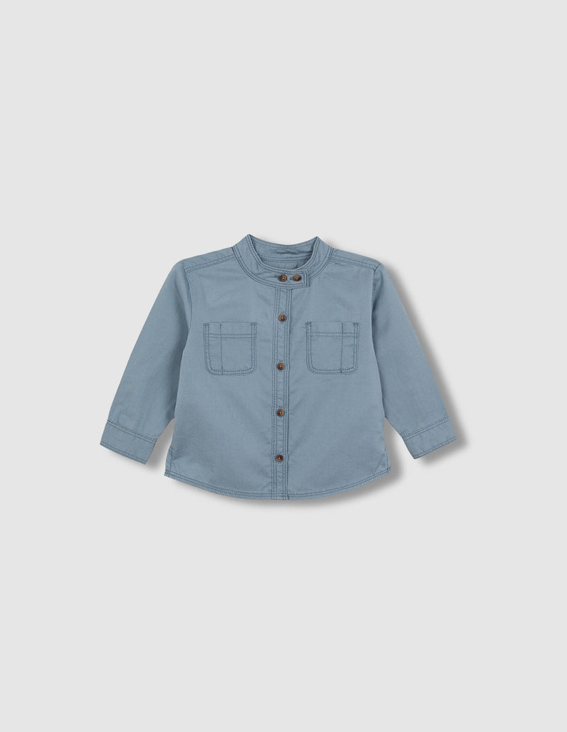 Camisa Cuello Mao Con Bolsillos