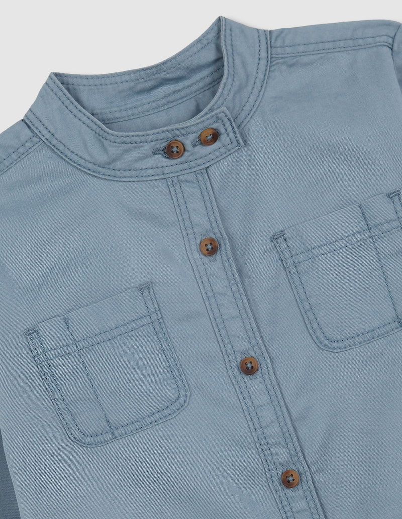 Camisa Cuello Mao Con Bolsillos