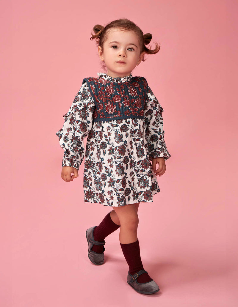 Vestido estampado con chaleco incorporado