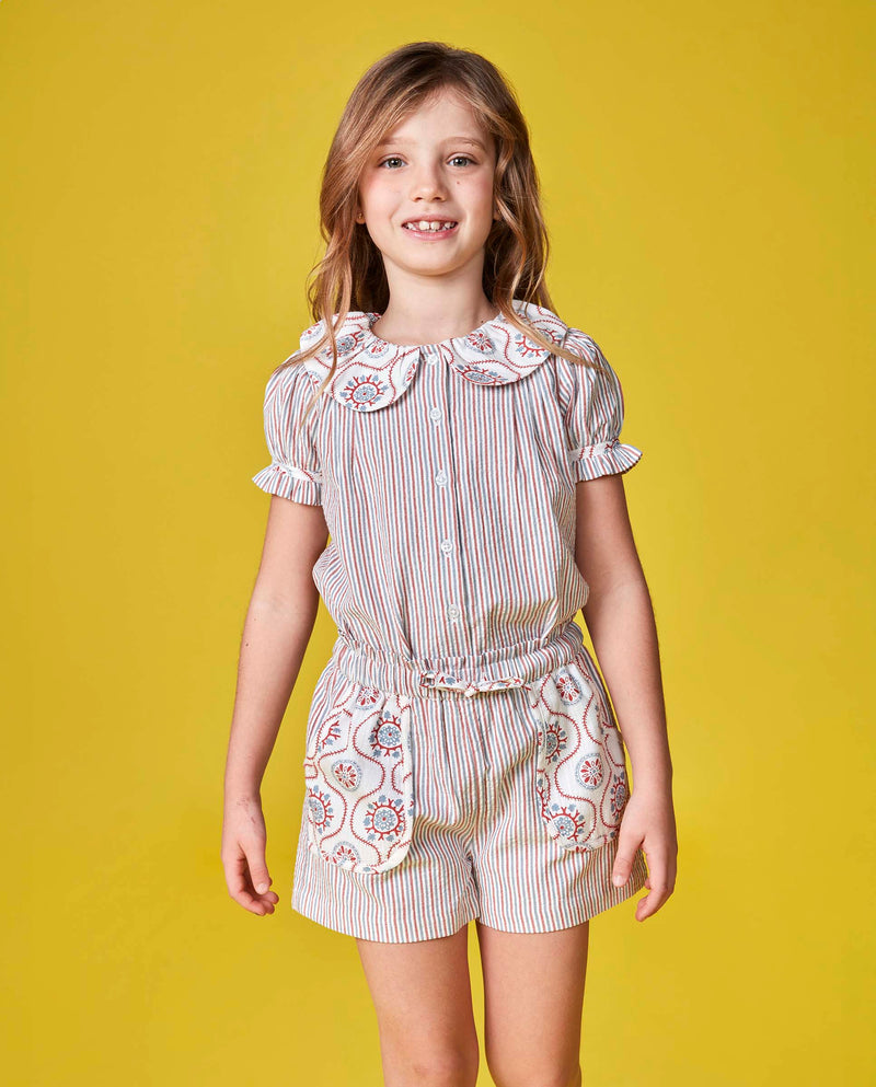 Falda pantalón con tejidos en contraste