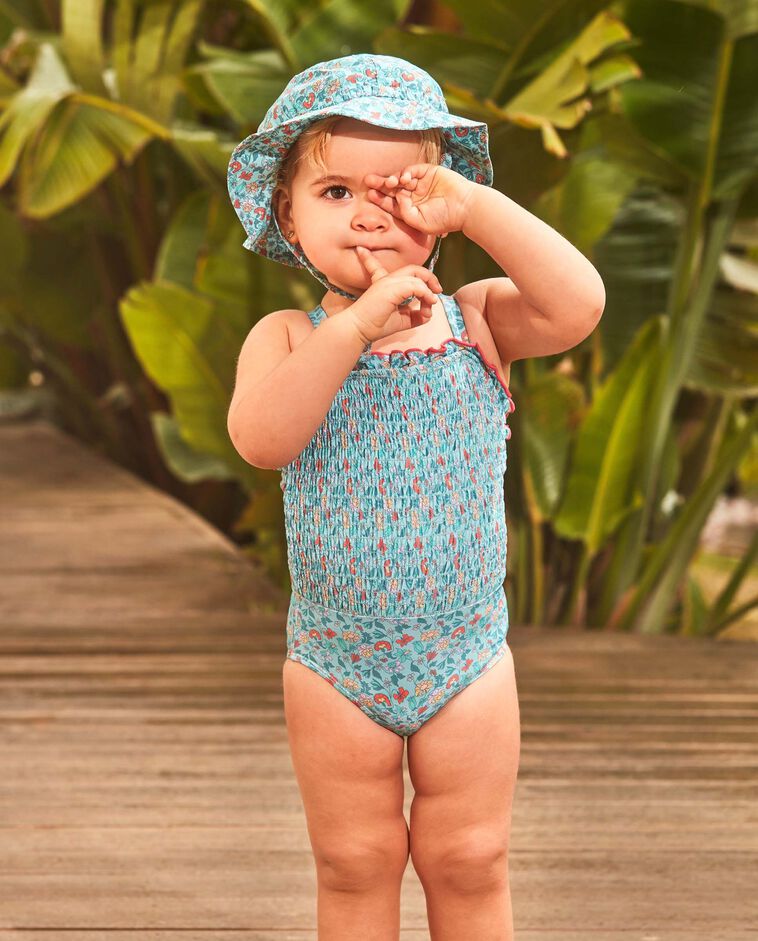 Traje de baño turquesa para niña con estampado
