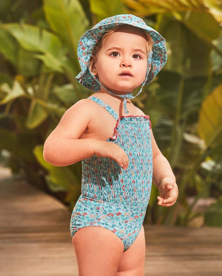Traje de baño turquesa para niña con estampado