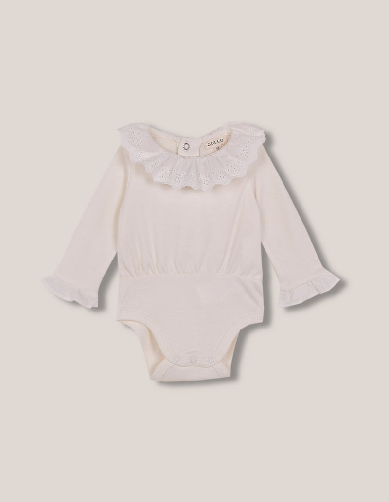 Body manga larga cuello volante bordado