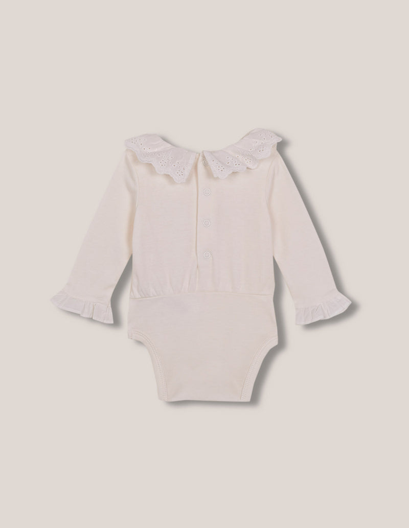 Body manga larga cuello volante bordado