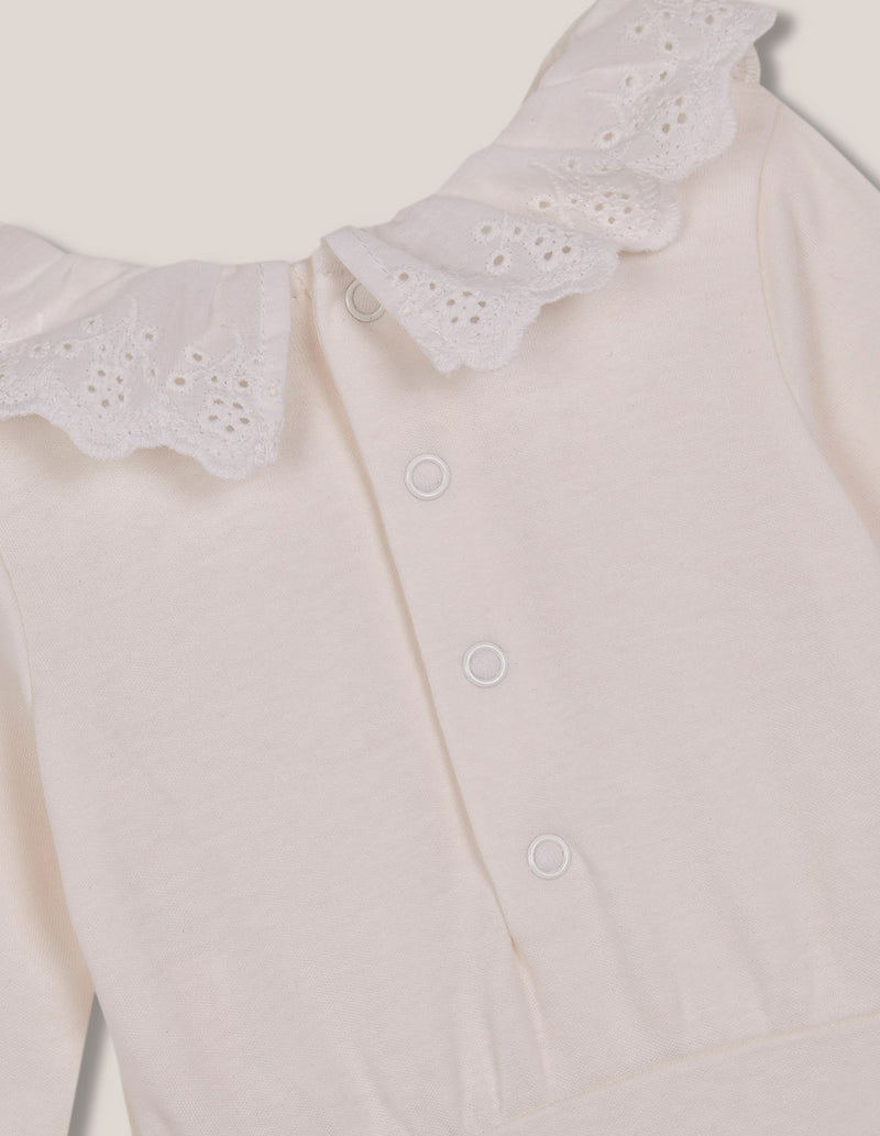 Body manga larga cuello volante bordado
