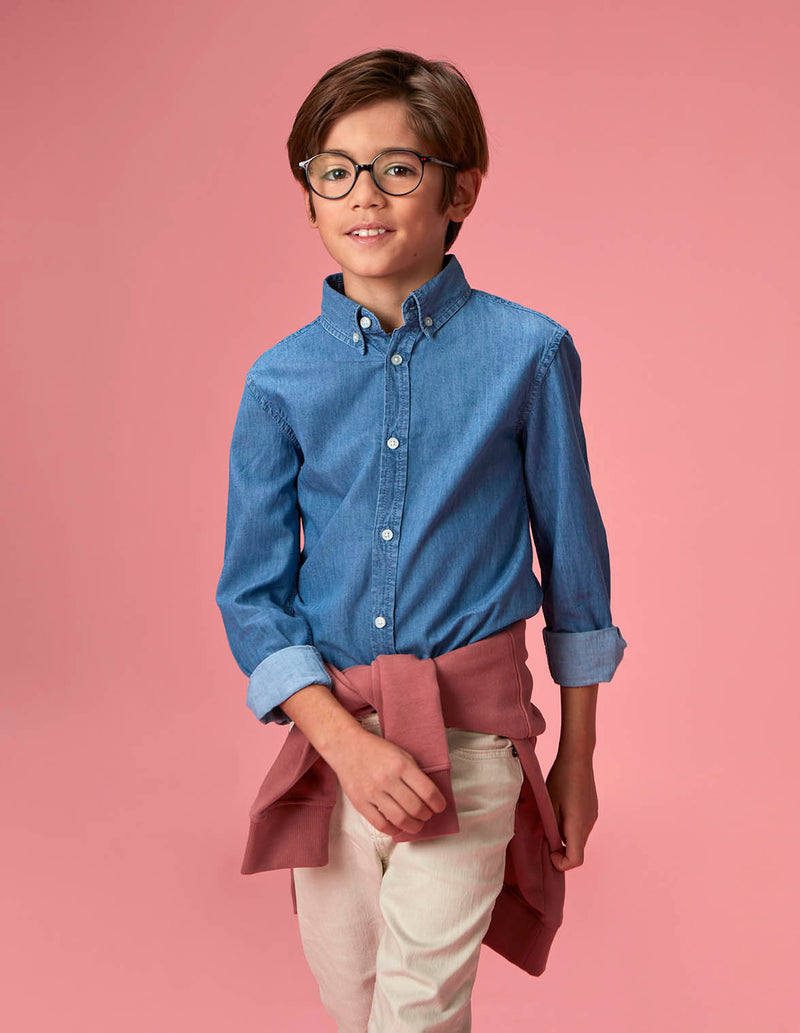 Camisa vaquera cuello normal con tapeta