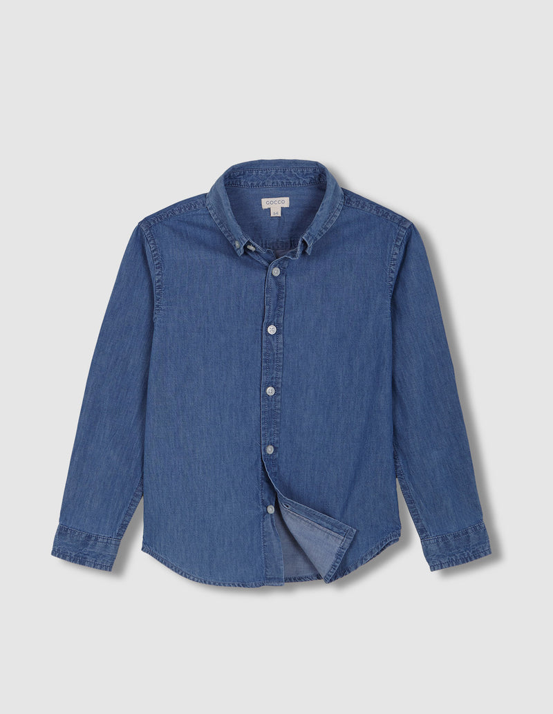 Camisa vaquera cuello normal con tapeta