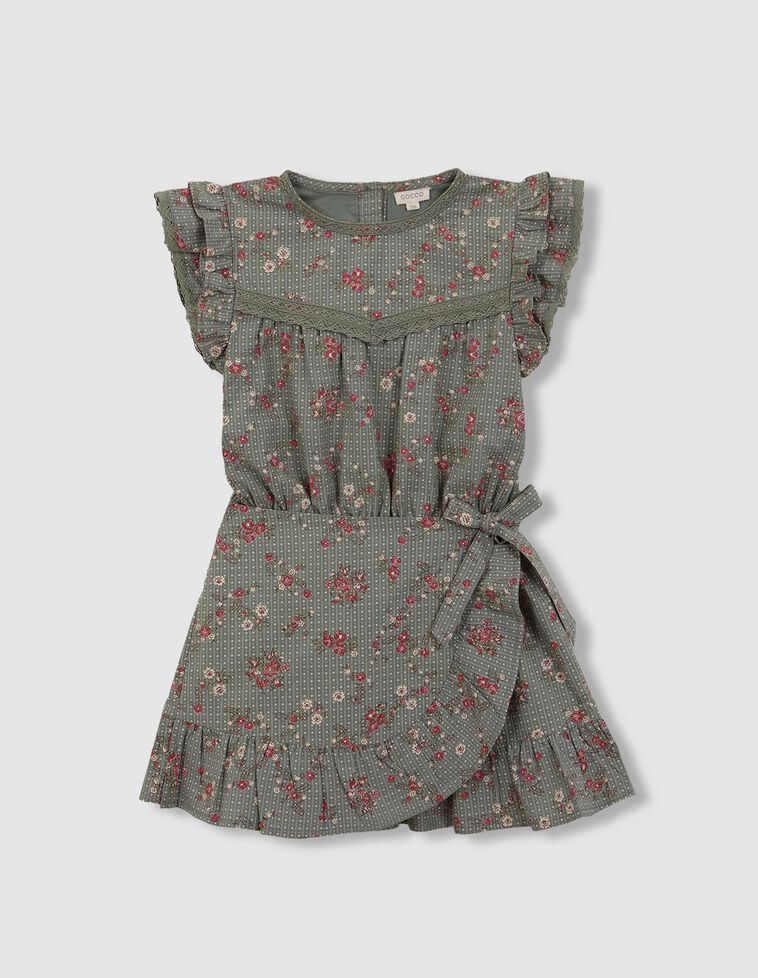 Vestido estampado de flores con tiras bordadas