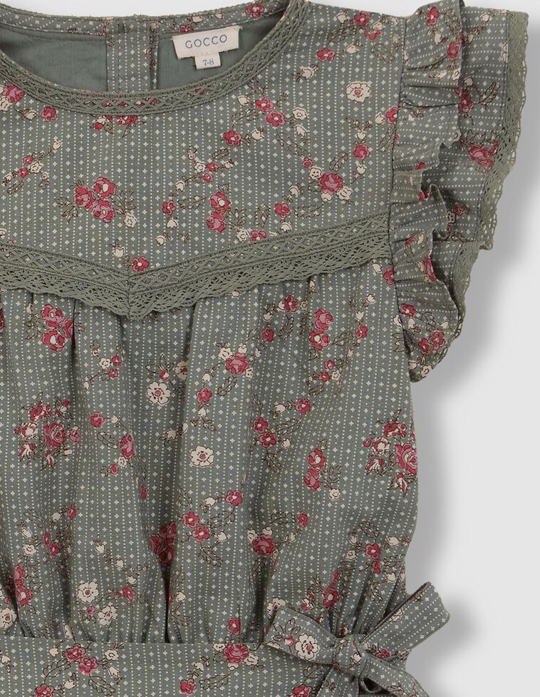 Vestido estampado de flores con tiras bordadas