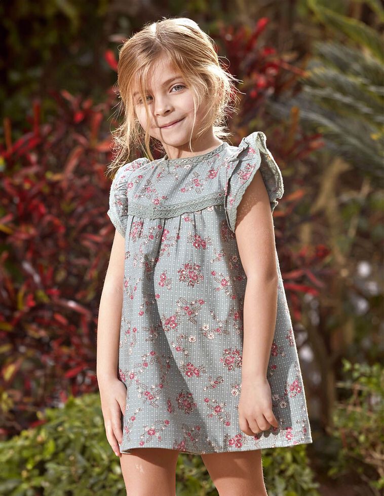 Vestido estampado de flores con tiras bordadas
