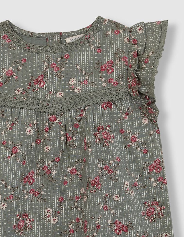 Vestido estampado de flores con tiras bordadas