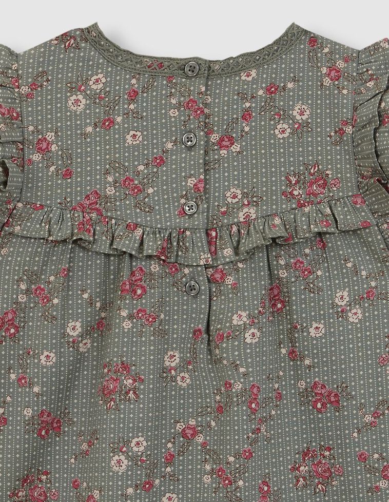 Vestido estampado de flores con tiras bordadas