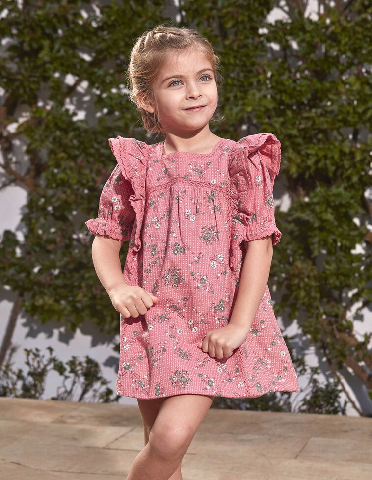 Vestido estampado de flores con tiras bordadas