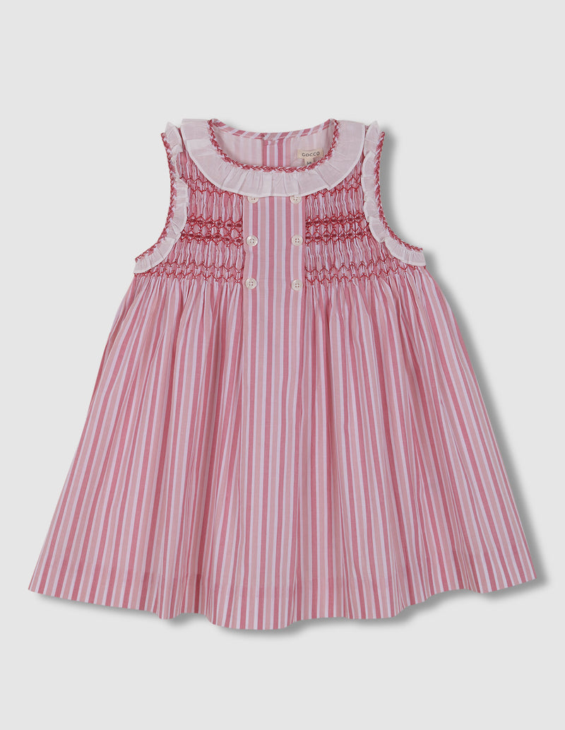 Vestido de rayas con nido de abeja y volantes