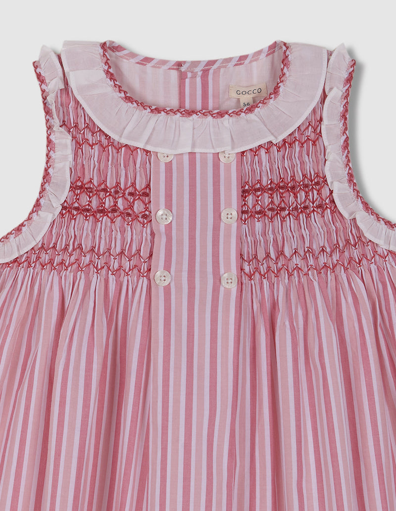 Vestido de rayas con nido de abeja y volantes