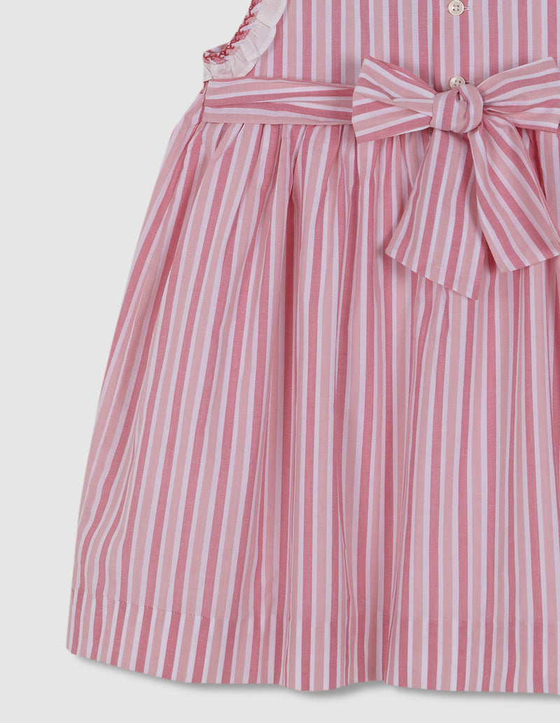 Vestido de rayas con nido de abeja y volantes