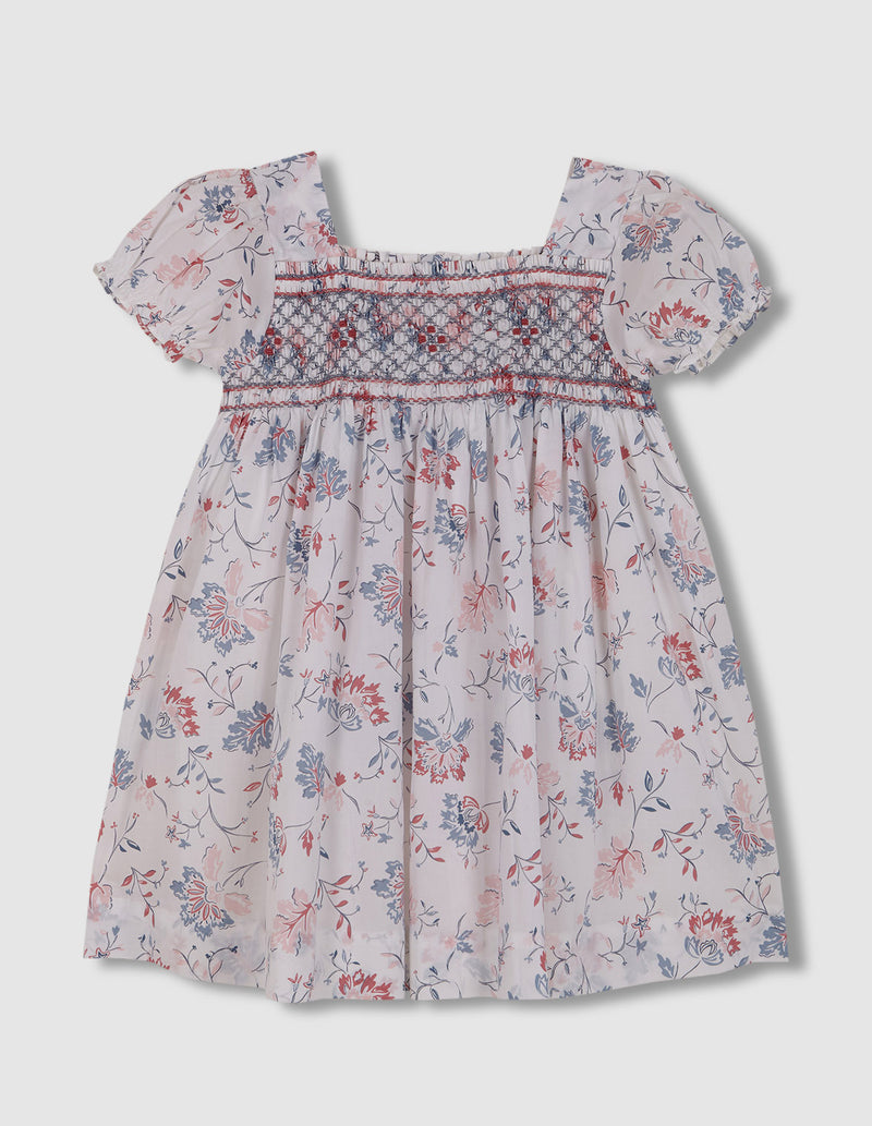 Vestido de flores con nido de abeja y ma