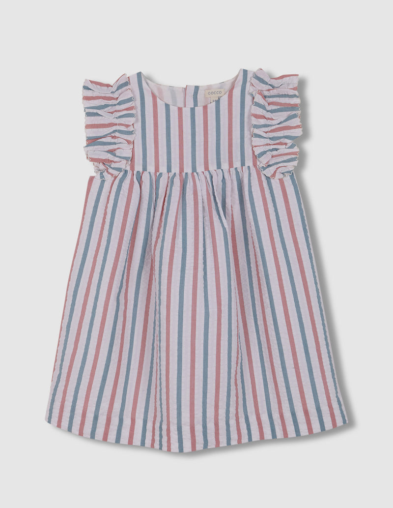 Vestido de rayas con volantes en mangas
