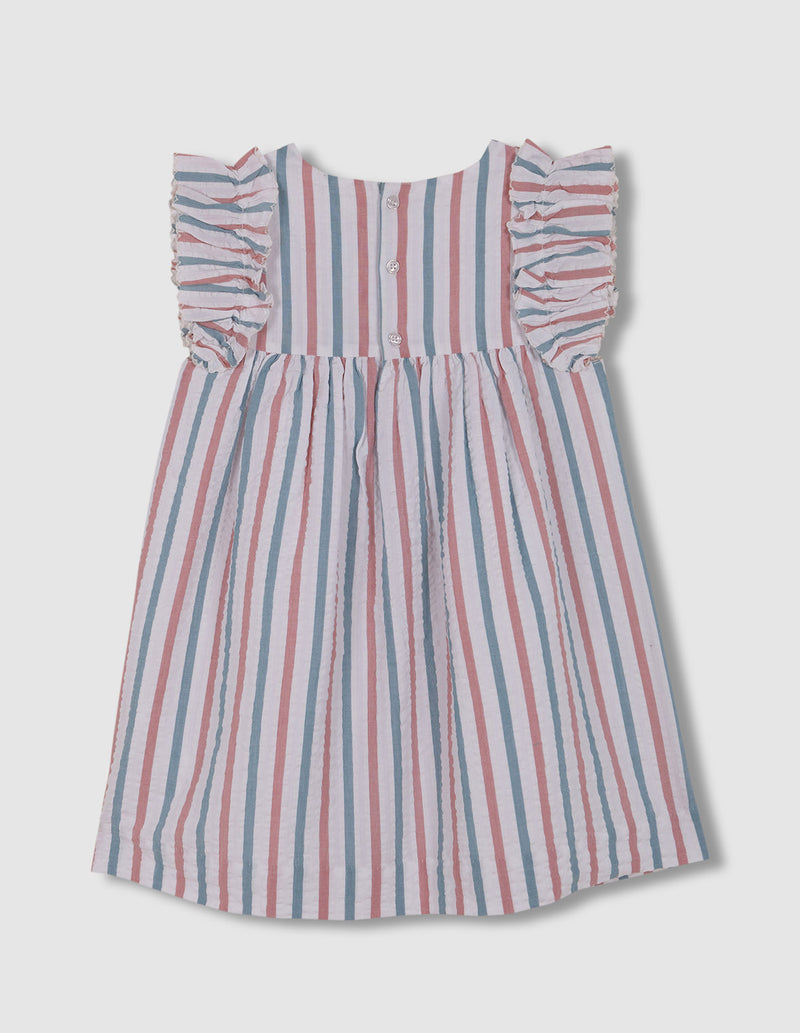 Vestido de rayas con volantes en mangas