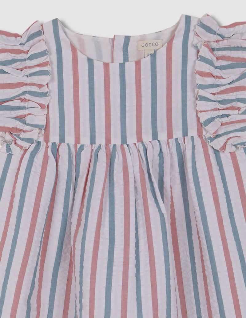 Vestido de rayas con volantes en mangas