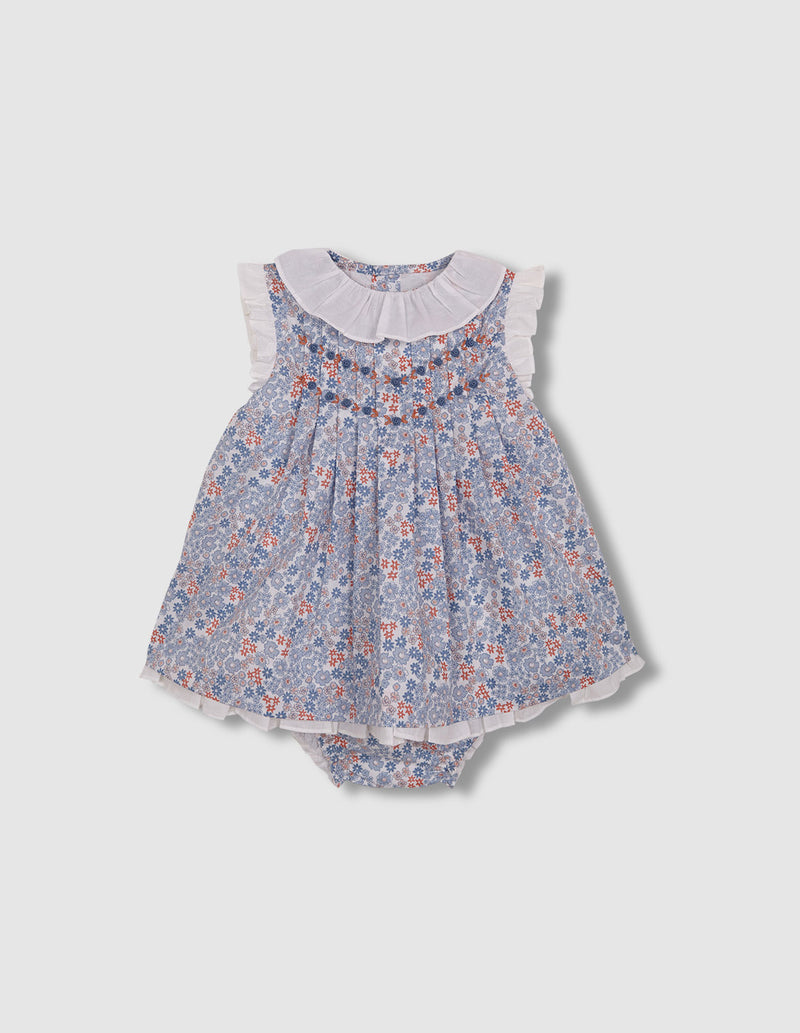 Vestido de florecitas con nido de abeja