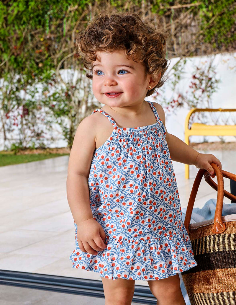 Vestido estampado de tirantes con borda