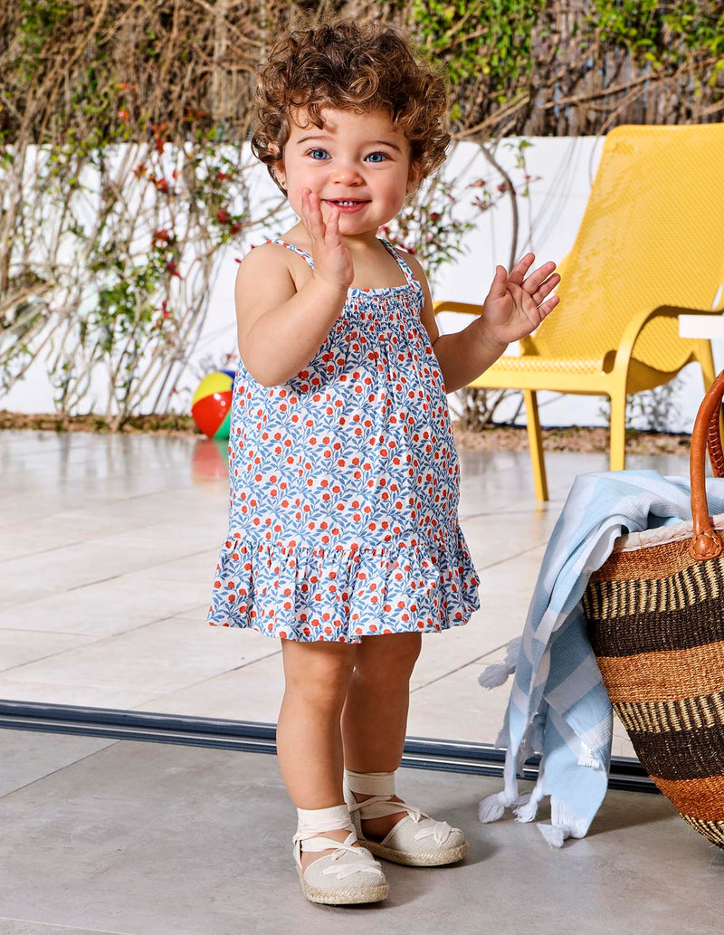 Vestido estampado de tirantes con borda