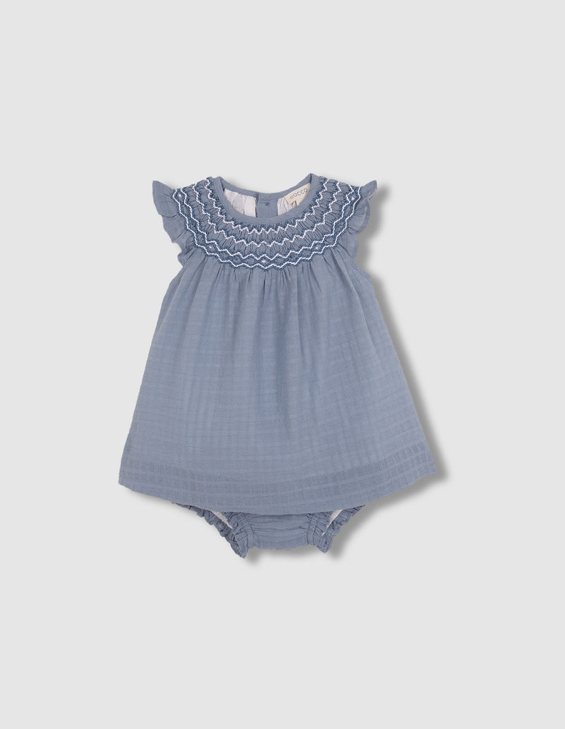 Vestido liso con nido de abeja a contraste