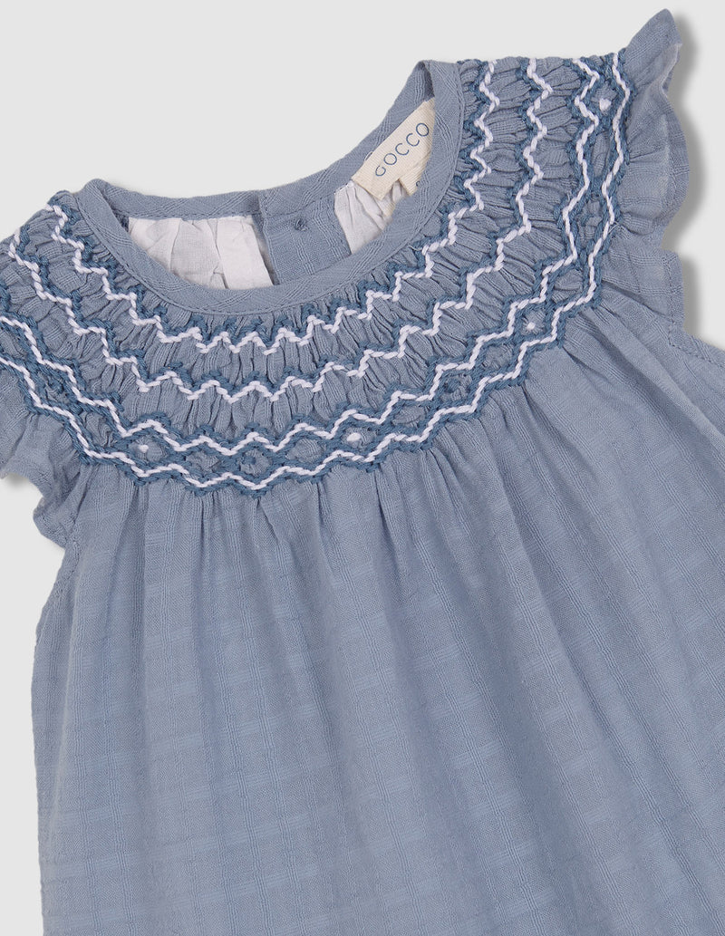 Vestido liso con nido de abeja a contraste