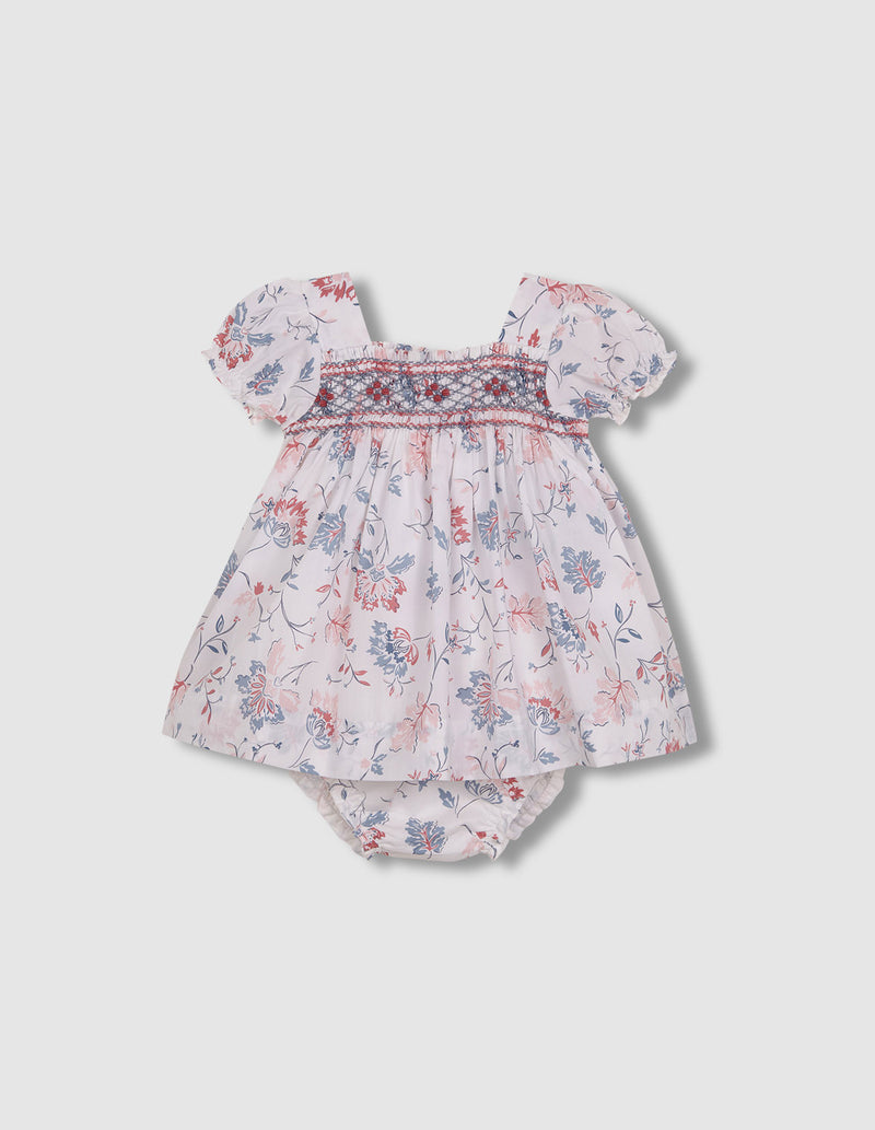 Vestido de flores con nido de abeja y ma