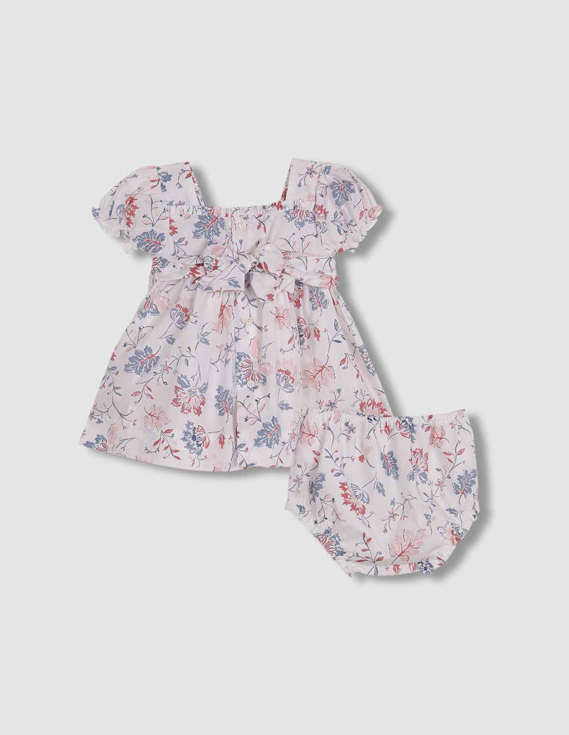 Vestido de flores con nido de abeja y ma