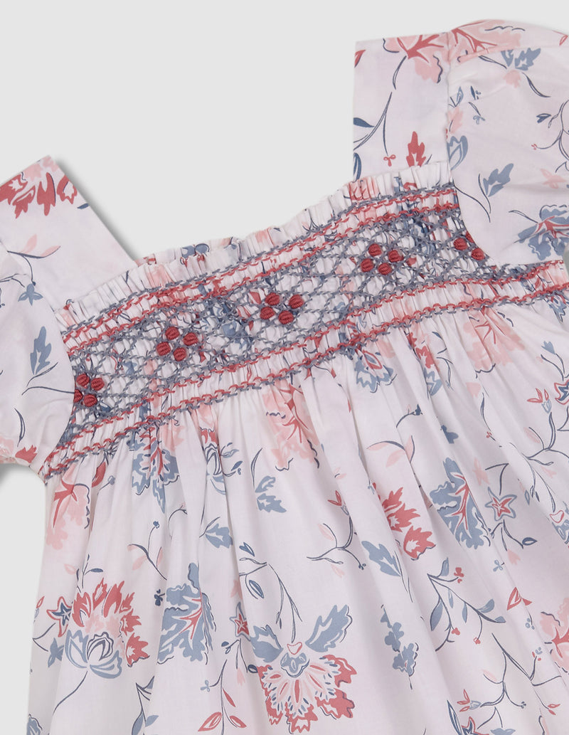 Vestido de flores con nido de abeja y ma