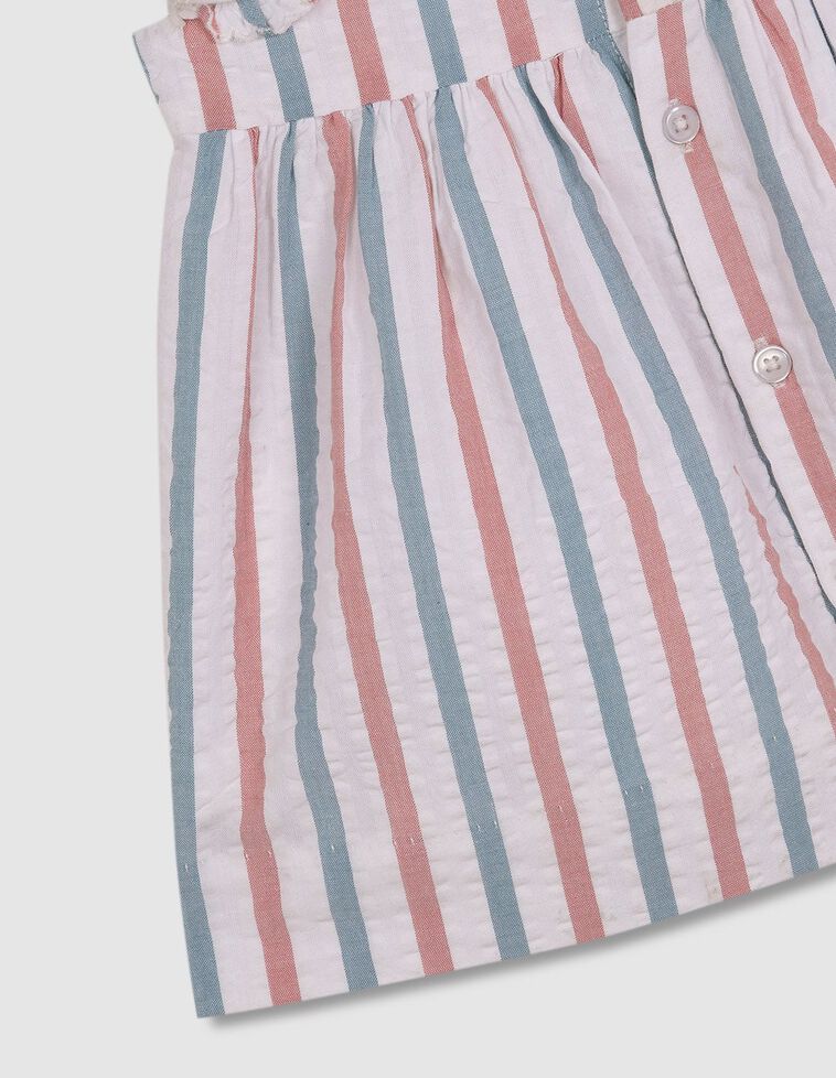 Vestido de rayas con volantes en mangas