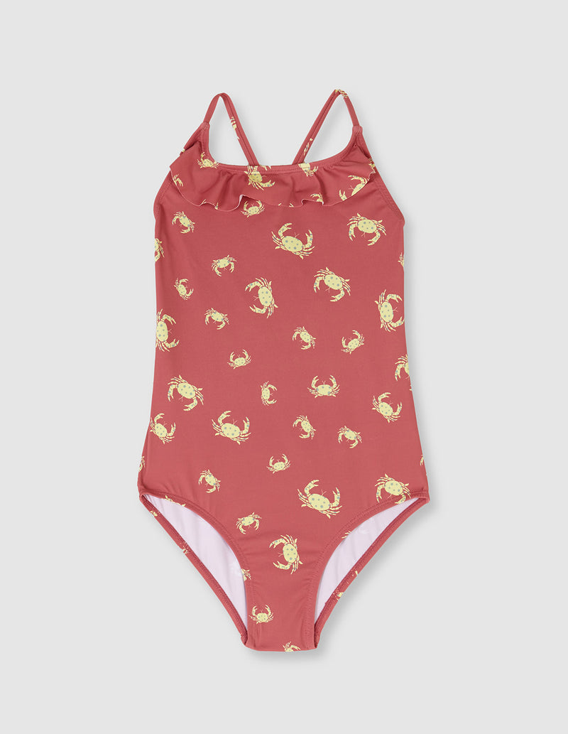 Traje de baño a una pieza de niña con estampado de cangrejos