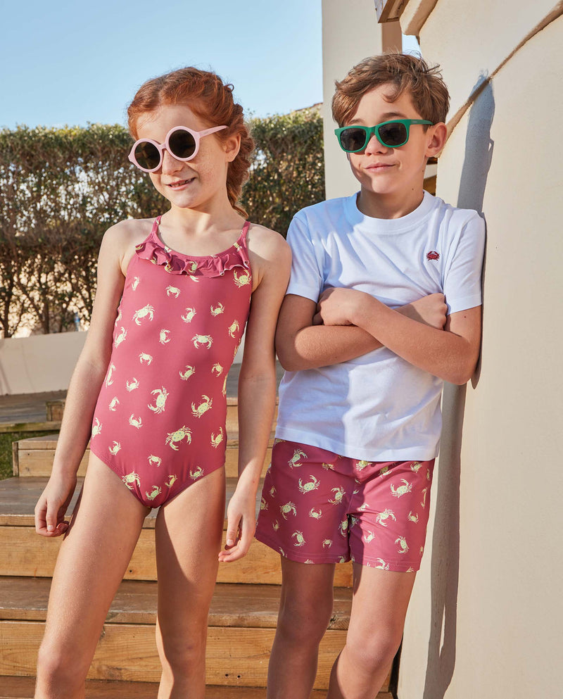 Traje de baño a una pieza de niña con estampado de cangrejos