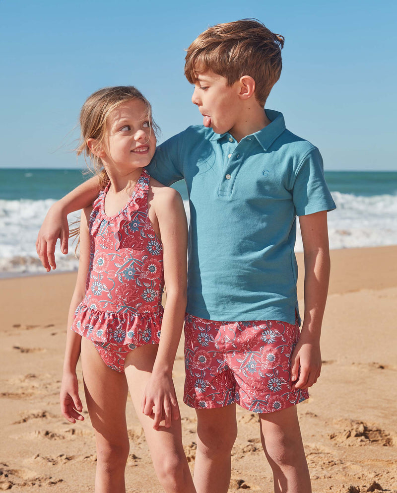 Traje de baño floral para niña con bolero