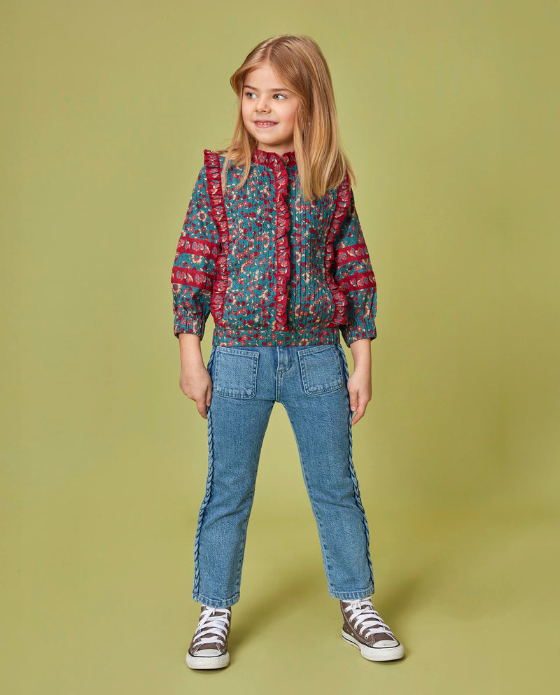 Camisa de flores para niña con botones