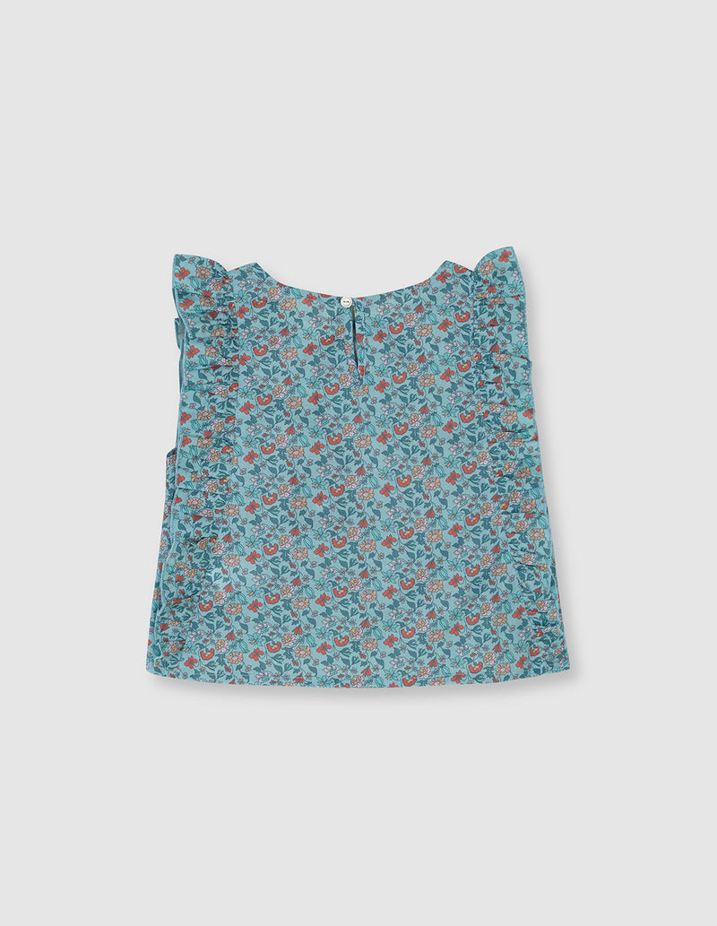 Blusa azul turquesa para niña manga siza