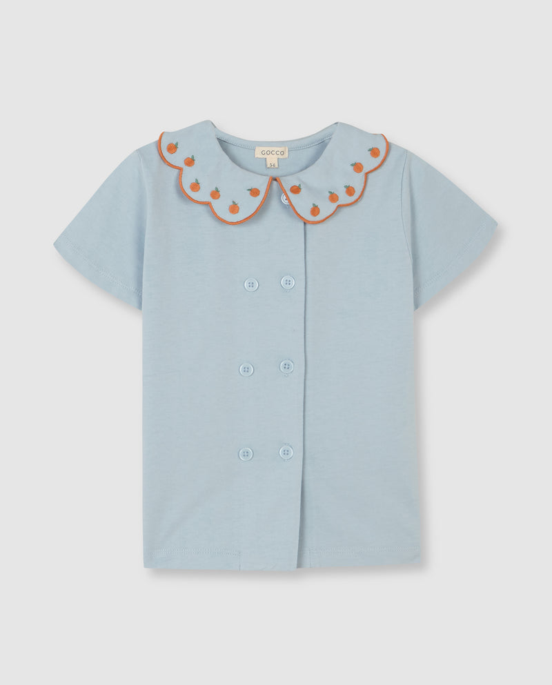 Pijama para niña con cuello bebé y estampado naranja
