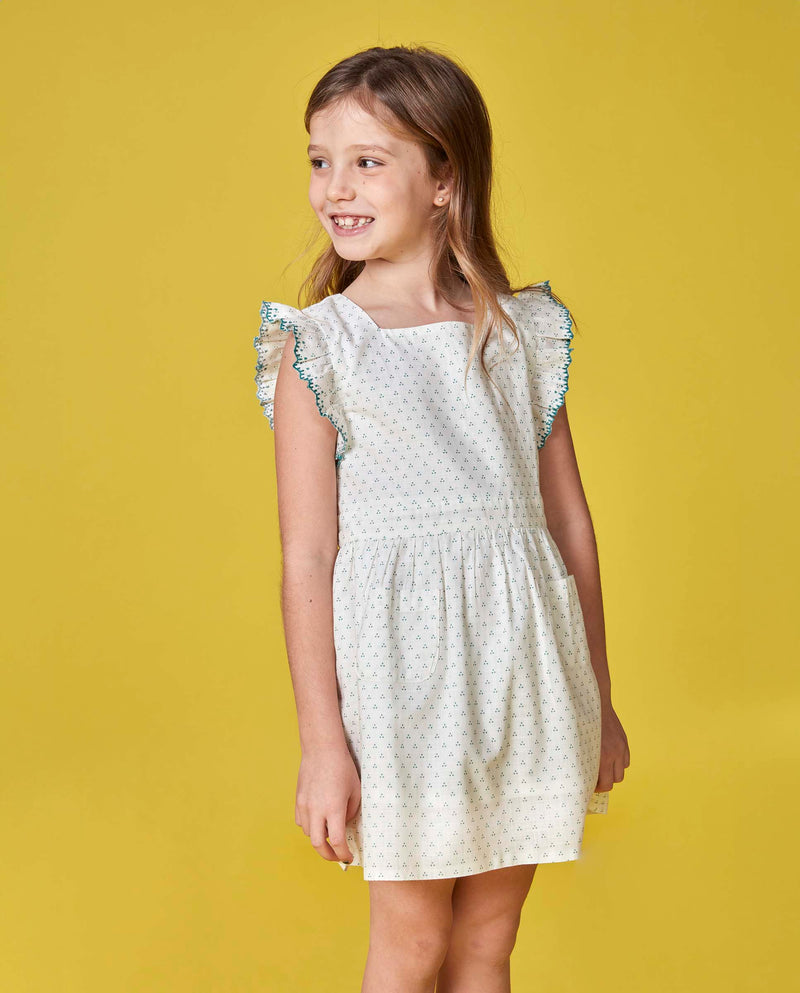 Vestido Con Lunares Pequeños Con Bordado