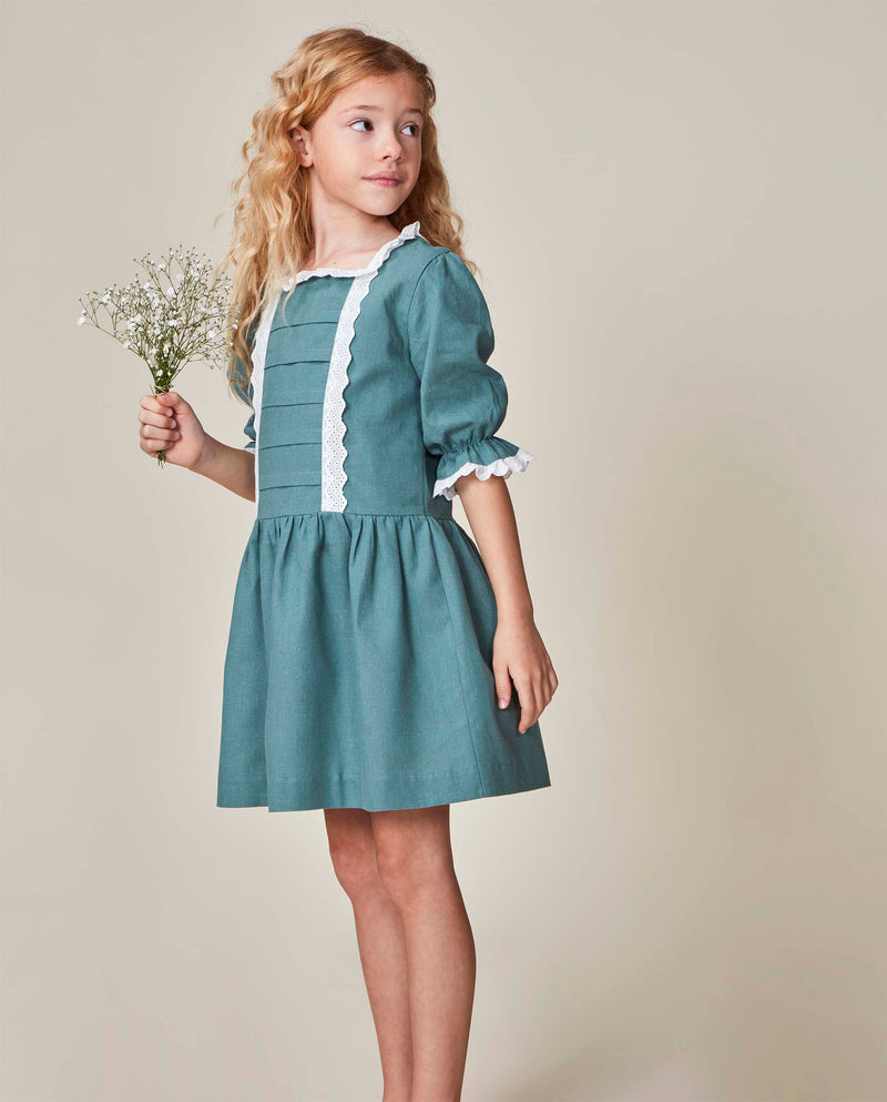 Vestido De Lino Con Tiras Bordadas