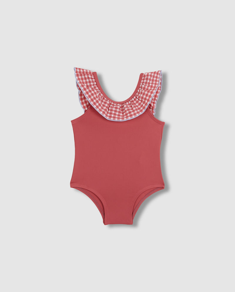 Traje de baño con cuello de cuadros para bebé