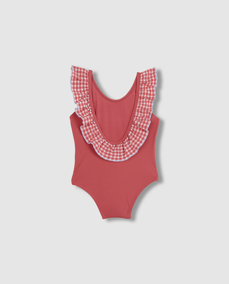 Traje de baño con cuello de cuadros para bebé
